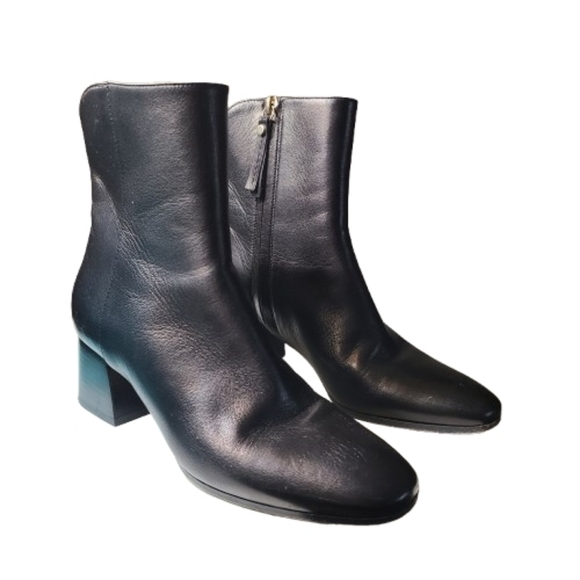 M. Gemi Shoes - M. Gemi The Corsa Black Leather Ankle Boots Low Block Heel Almond Toe Size 5